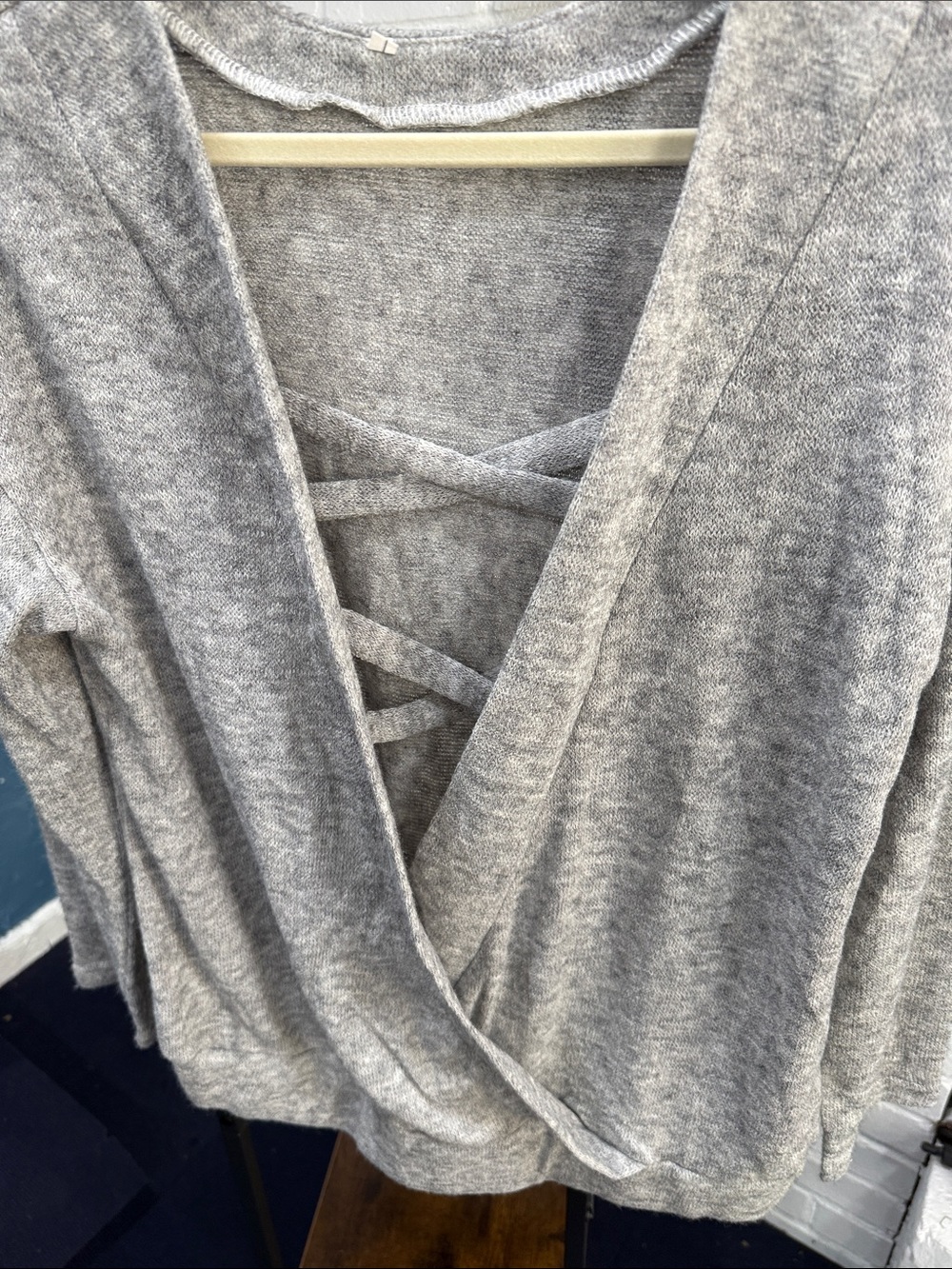 Cozy Gray Crisscross V-Neck Knit Top - Picture 3 of 4
